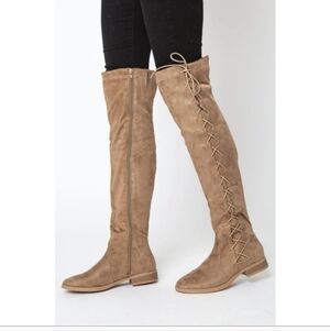 Bonnibel Lace-Up Faux Suede Over The Knee Boots Side Zip Sz 11